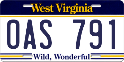 WV license plate OAS791