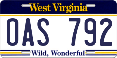 WV license plate OAS792