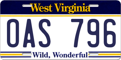 WV license plate OAS796