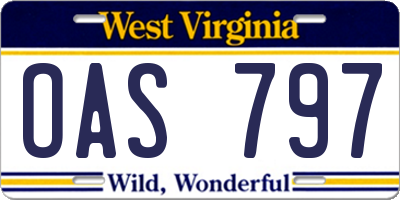 WV license plate OAS797