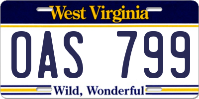 WV license plate OAS799