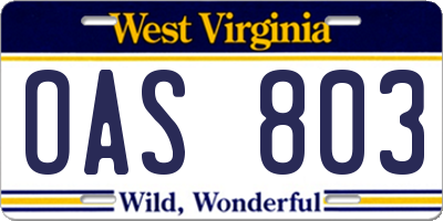 WV license plate OAS803