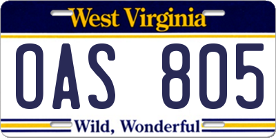 WV license plate OAS805