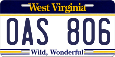 WV license plate OAS806