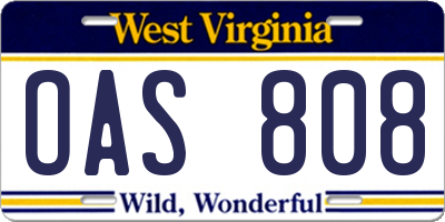 WV license plate OAS808