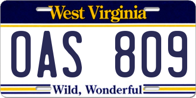 WV license plate OAS809