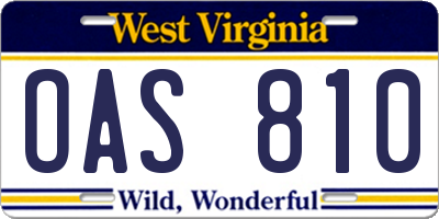 WV license plate OAS810