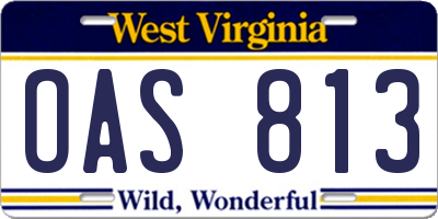WV license plate OAS813