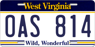 WV license plate OAS814
