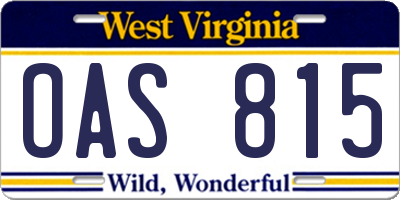 WV license plate OAS815