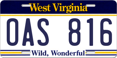 WV license plate OAS816