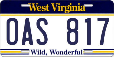 WV license plate OAS817