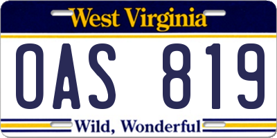 WV license plate OAS819