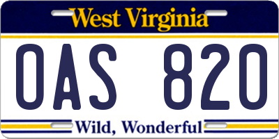 WV license plate OAS820