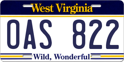 WV license plate OAS822