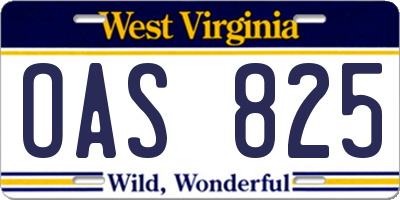 WV license plate OAS825