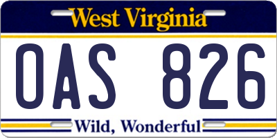 WV license plate OAS826