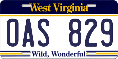 WV license plate OAS829