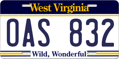 WV license plate OAS832