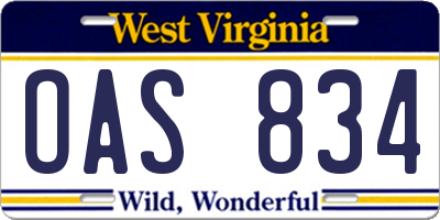 WV license plate OAS834