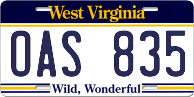 WV license plate OAS835