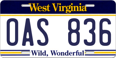 WV license plate OAS836