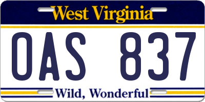 WV license plate OAS837