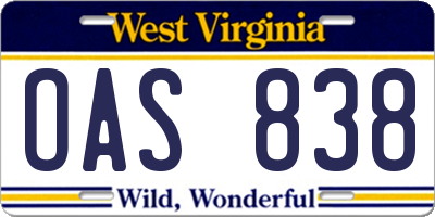 WV license plate OAS838