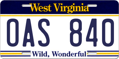 WV license plate OAS840