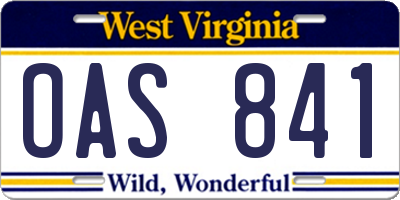 WV license plate OAS841