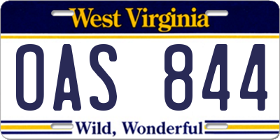 WV license plate OAS844