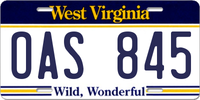 WV license plate OAS845