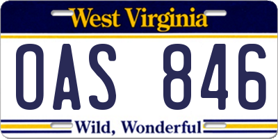 WV license plate OAS846