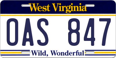 WV license plate OAS847