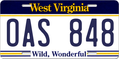 WV license plate OAS848