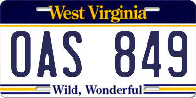 WV license plate OAS849