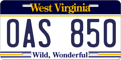 WV license plate OAS850