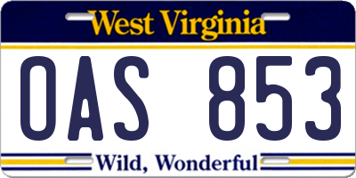 WV license plate OAS853