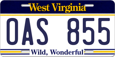WV license plate OAS855
