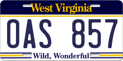 WV license plate OAS857