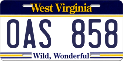 WV license plate OAS858