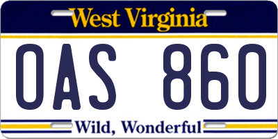 WV license plate OAS860