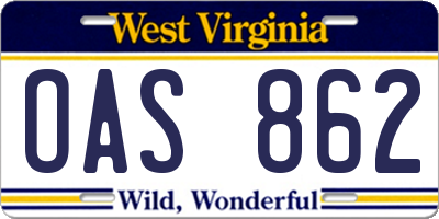 WV license plate OAS862