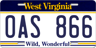 WV license plate OAS866