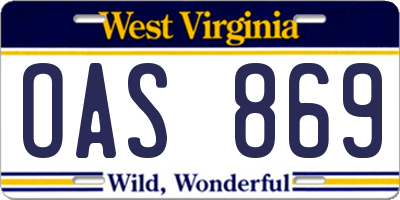 WV license plate OAS869