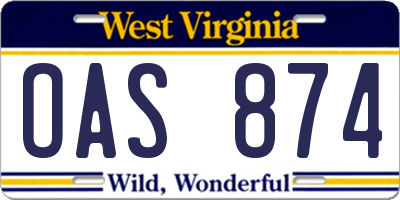 WV license plate OAS874
