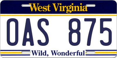 WV license plate OAS875