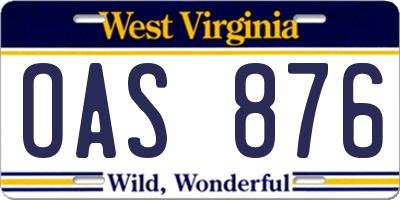 WV license plate OAS876