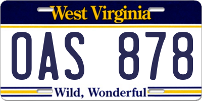 WV license plate OAS878