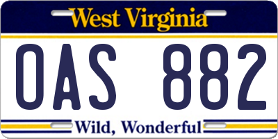 WV license plate OAS882